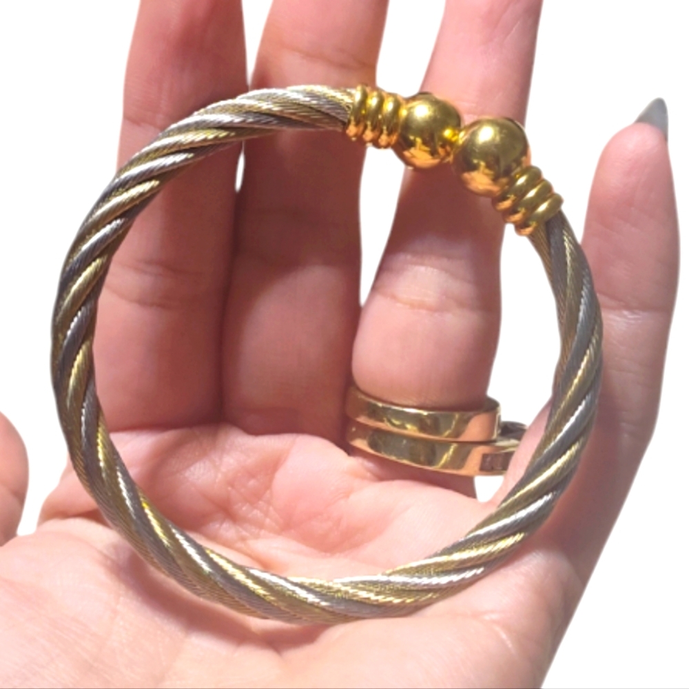 Twisted Cable Bangle Bracelet Two Tone - image 4